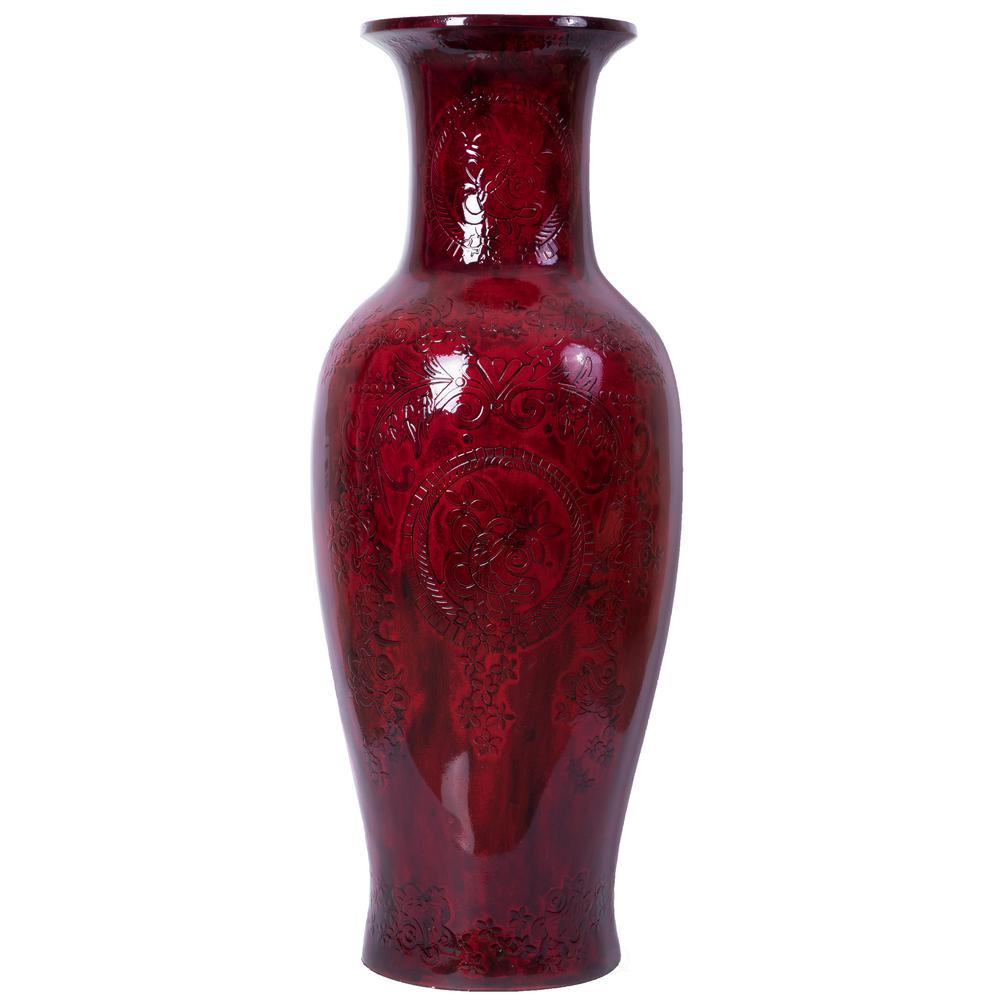 Uniquewise Designer 36 In Red Ceramic Large Trumpet Floor Vase