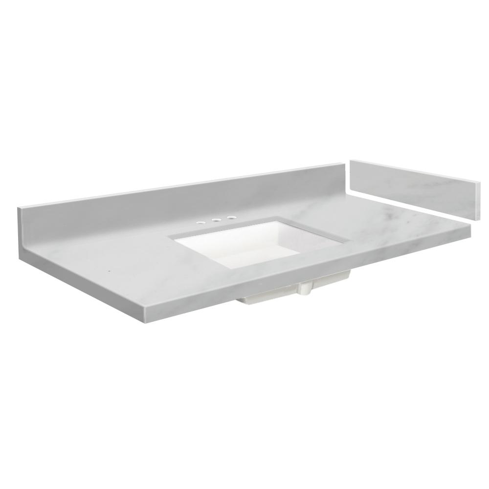 Transolid 43 In W X 22 25 D Solid Surface Vanity Top White Carrara With Basin And 8 Widespread