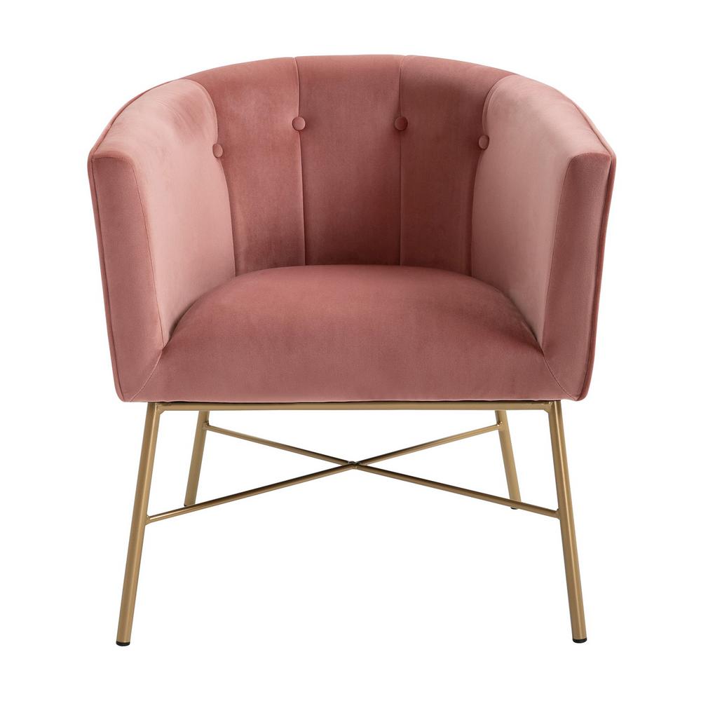 FurnitureR Falette Pink Velvet Accent Chair with Golden Base Barrel ChairFALETTE PINK The