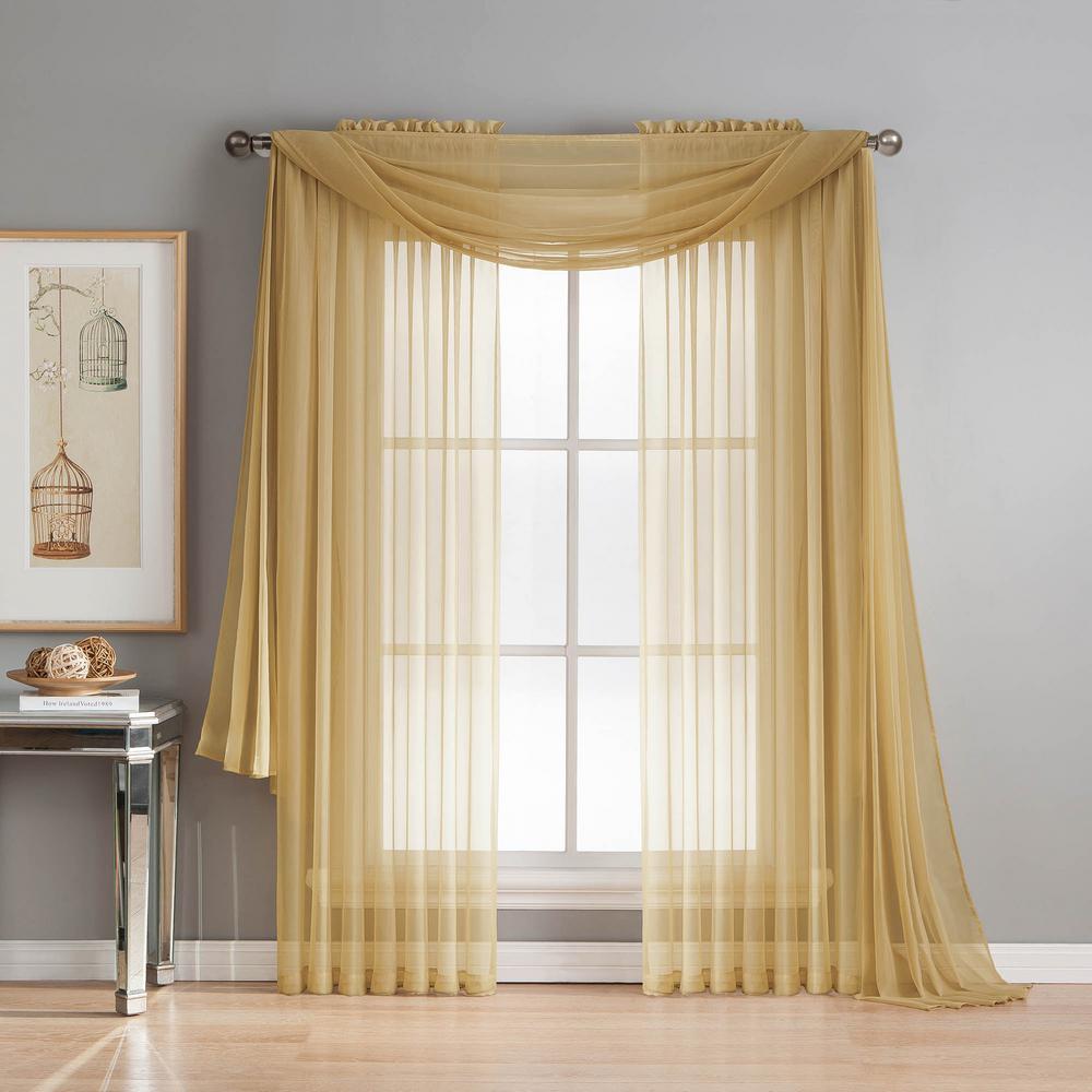 Window Elements Sheer Diamond Sheer Voile Extra Wide 84 In L Rod Pocket Curtain Panel Pair Gold Set Of 2 Ymc003074 The Home Depot