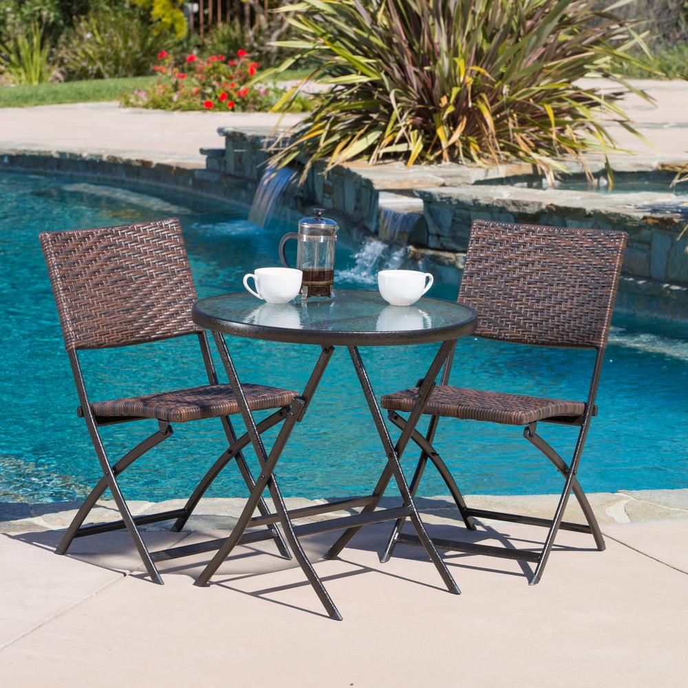 Noble House El Paso Multi Brown 3 Piece Wicker Outdoor Dining Set