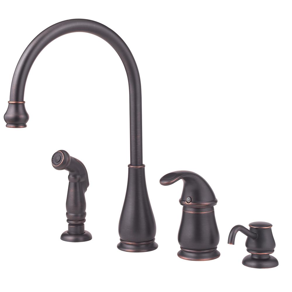 Pfister Treviso Single Handle Standard Kitchen Faucet With Side Sprayer And Soap Dispenser In Tuscan Bronze