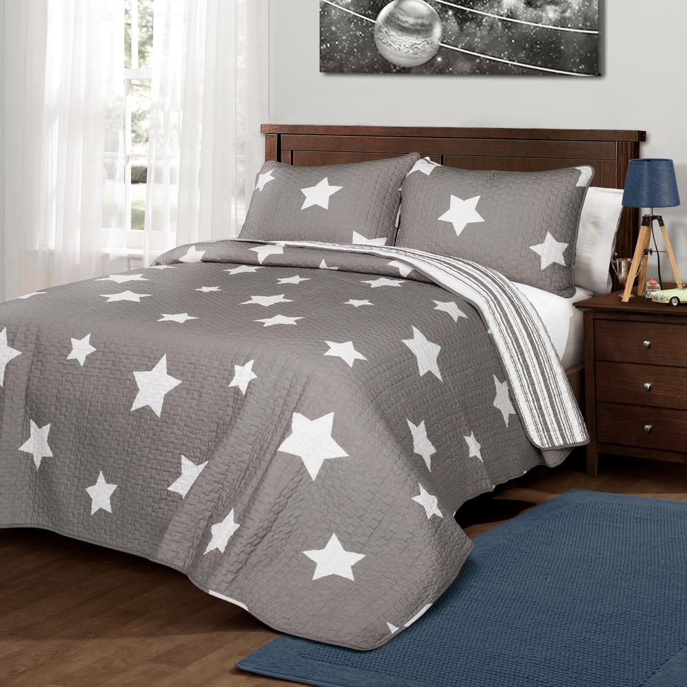 Lush Decor Star Quilt Gray 3 Piece King Set 16t003525 The Home Depot