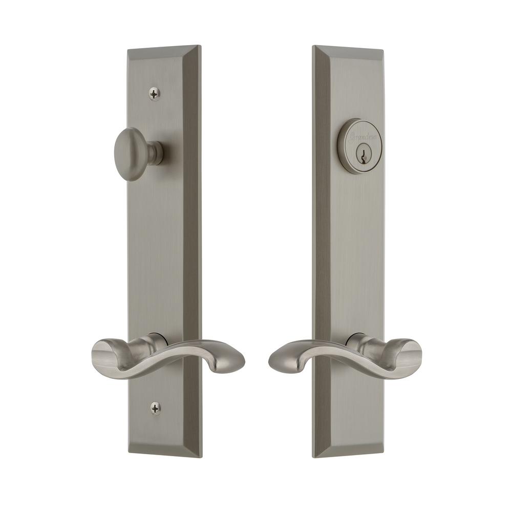 Grandeur Fifth Avenue Plate with Right Handed Bellagio Lever Satin Nickel Single Dummy