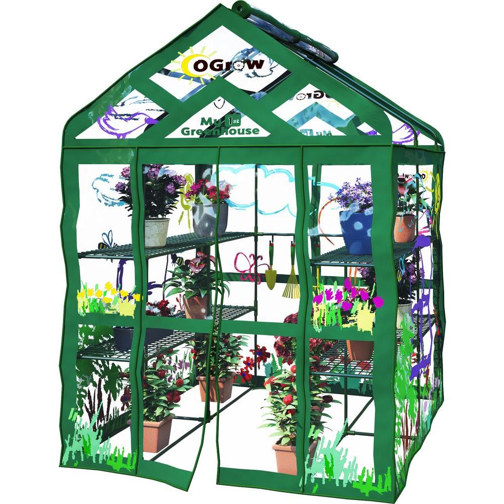 Ogrow 51 in. W x 54 in. D WalkIn 3Tier 12 Shelf Kids Greenhouse