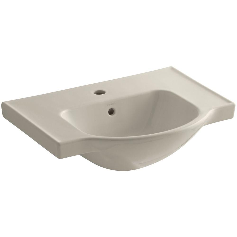 KOHLER Veer 24 in. Vitreous China Pedestal Sink Basin in Sandbar with Overflow DrainK52481G9