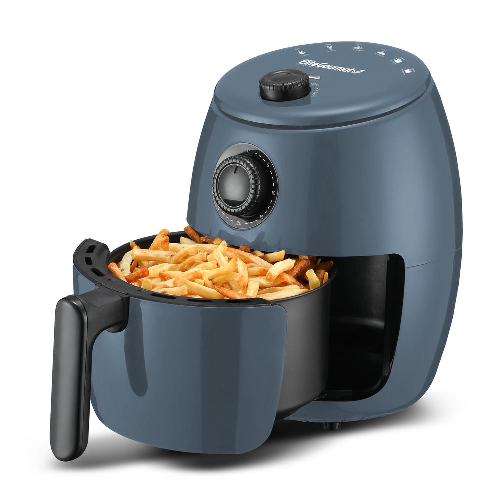 Maximatic Elite Gourmet 2.1 Qt. Blue Grey Hot Air Fryer with Adjustable