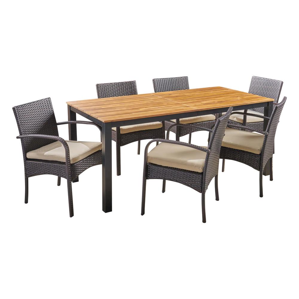 Noble House Ballard Teak Brown 7 Piece Wood And Multi Wicker Noble House Ballard Teak Brown 7 Piece