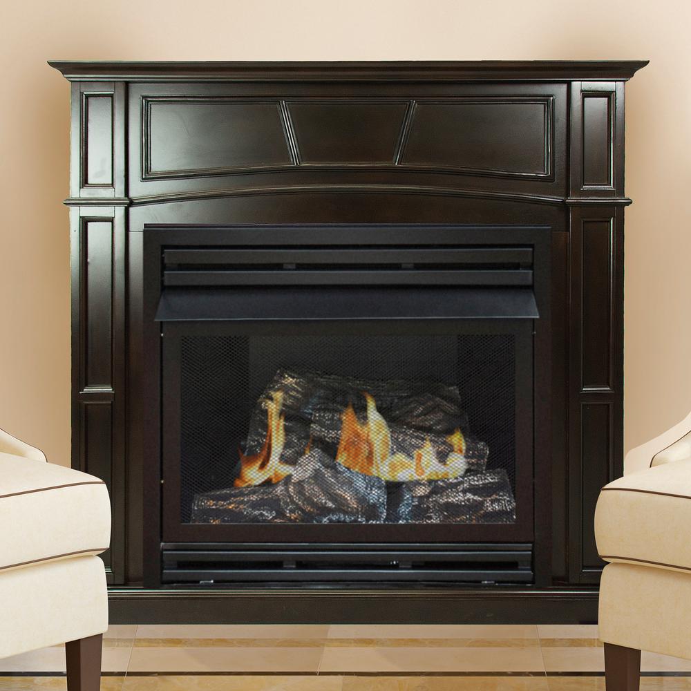 Pleasant Hearth 46 Full Size Tobacco Natural Gas Vent Free Fireplace System 32,000 BTU Rich