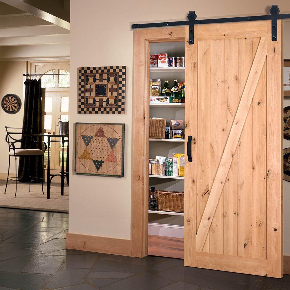 Masonite 42 In X 84 In Z Bar Knotty Alder Wood Interior Sliding Barn Door Slab With Hardware Kit