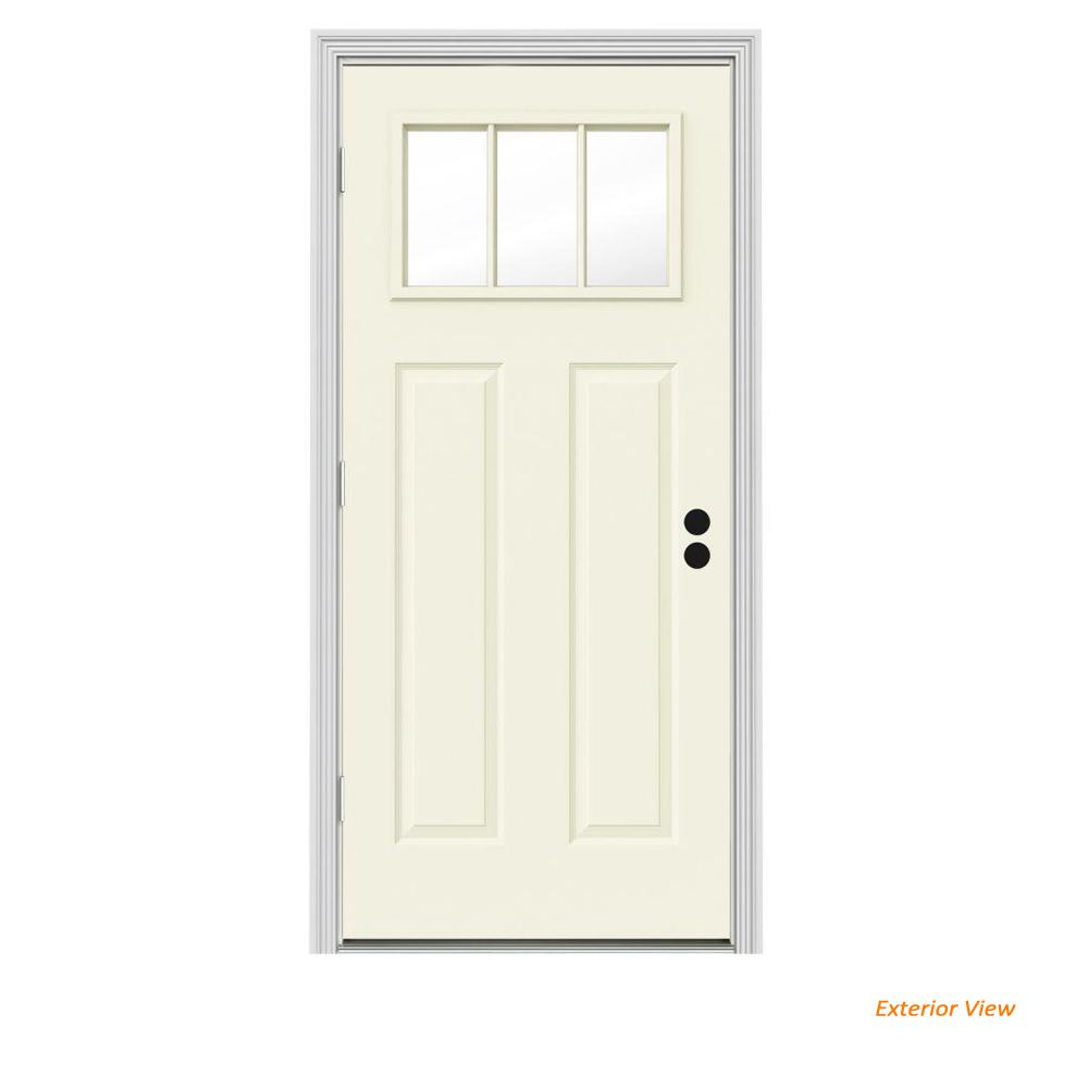 Jeld Wen 32 In X 80 In 3 Lite Craftsman Vanilla Painted Steel