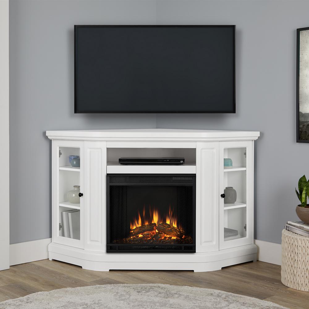 Real Flame Windom 58 In Corner Electric Fireplace In White 3850e