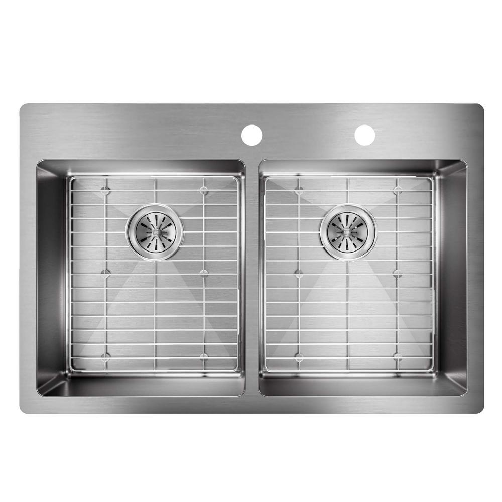 Elkay Crosstown Drop In Undermount Stainless Steel 33 In 2 Hole Double Bowl Kitchen Sink With Bottom Grids