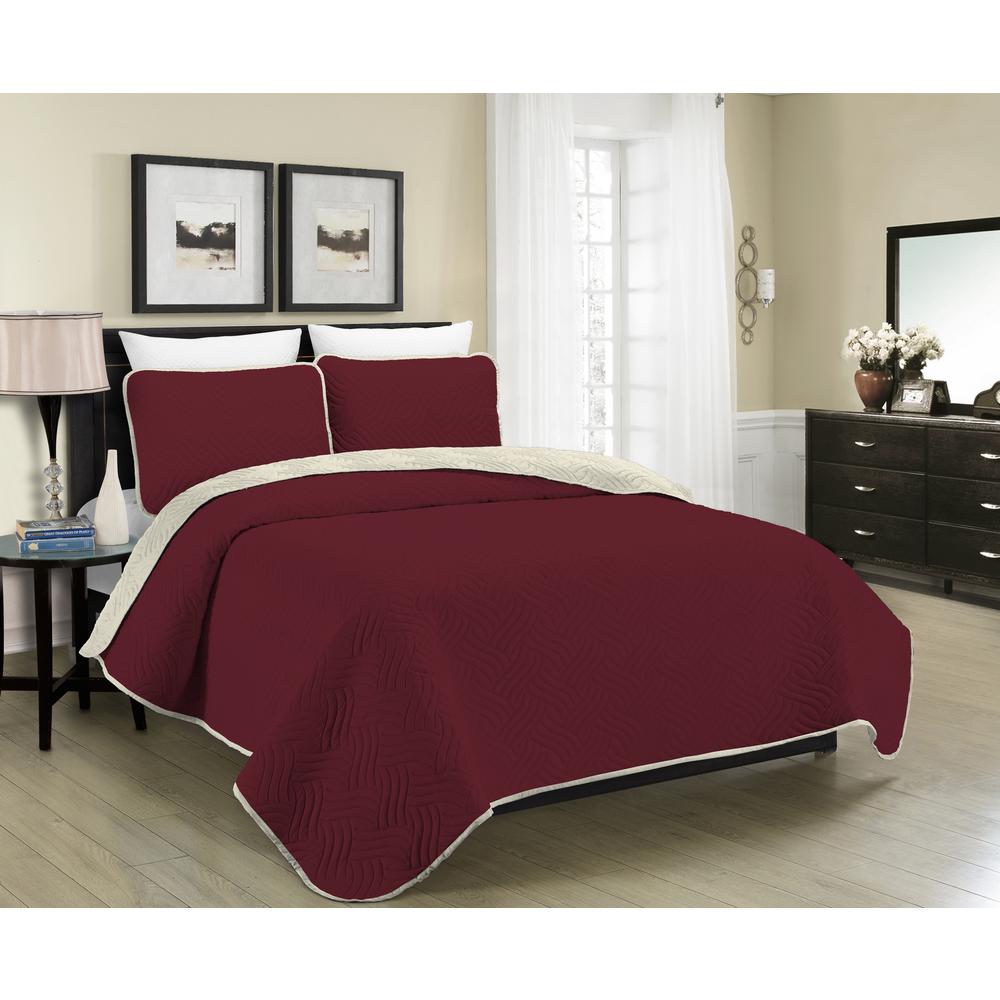 Morgan Home Allison Reversible 3 Piece Burgundy Cream King Quilt