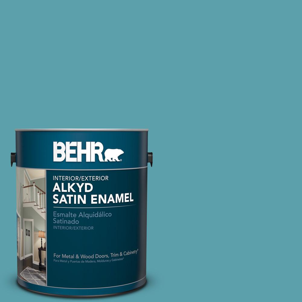 BEHR 1 gal. BIC53 Turquoise Satin Enamel Alkyd Interior/Exterior