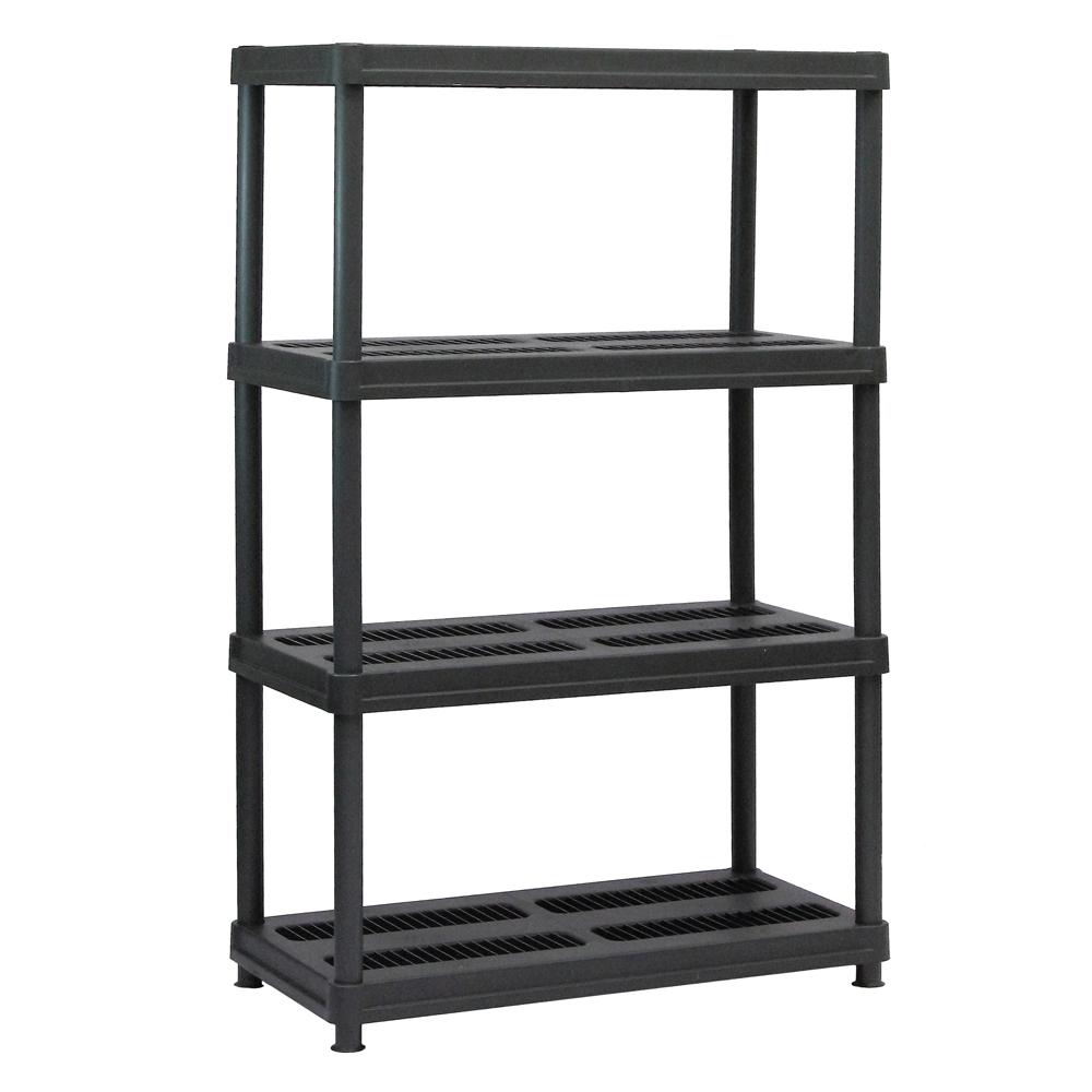 Unibos 4 Tier Plastic Shelf Shelving Shelves Rack Racking Home Storage Unit Black 100kg Loading Capacity 