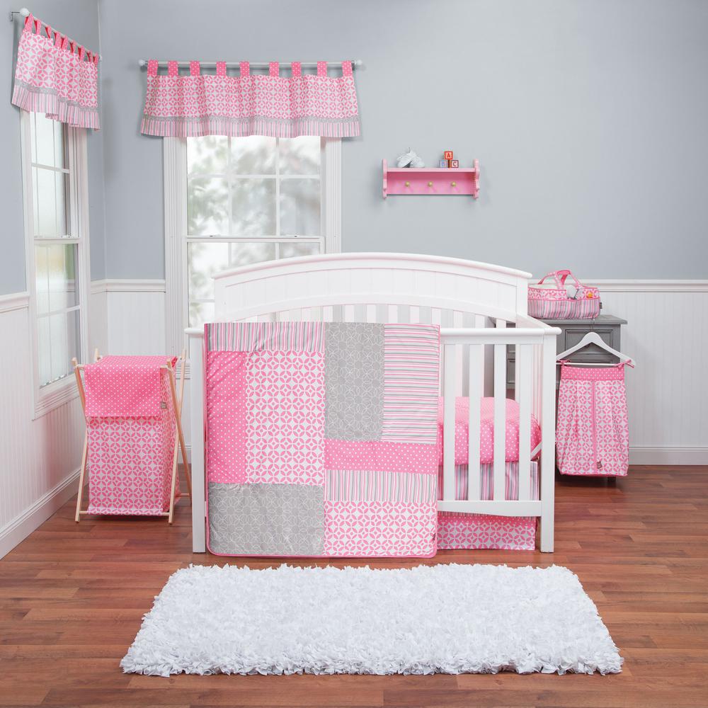 pink and grey crib set