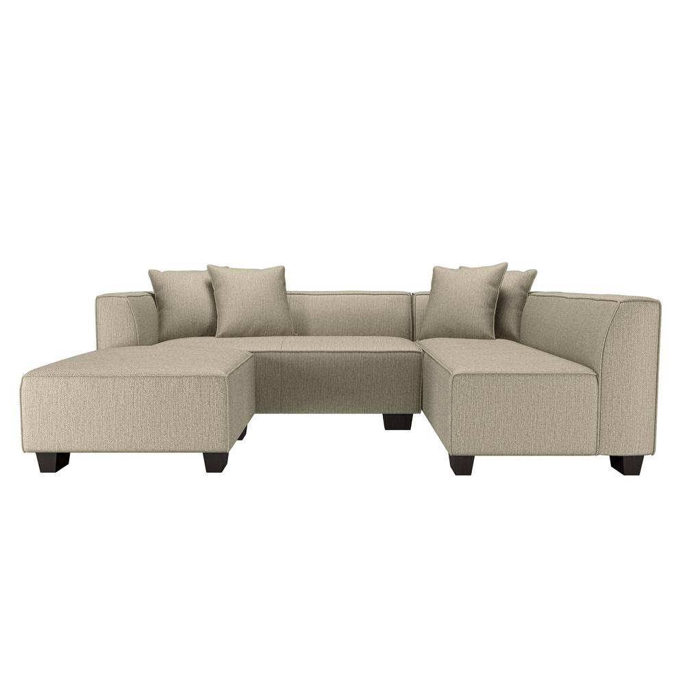 Handy Living Yara Heather Gray Herringbone Fabric Sectional Sofa with