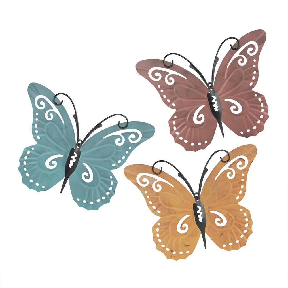 Set of 4 Multicolored Small Metal Butterflies Garden//Home Wall Art Ornament