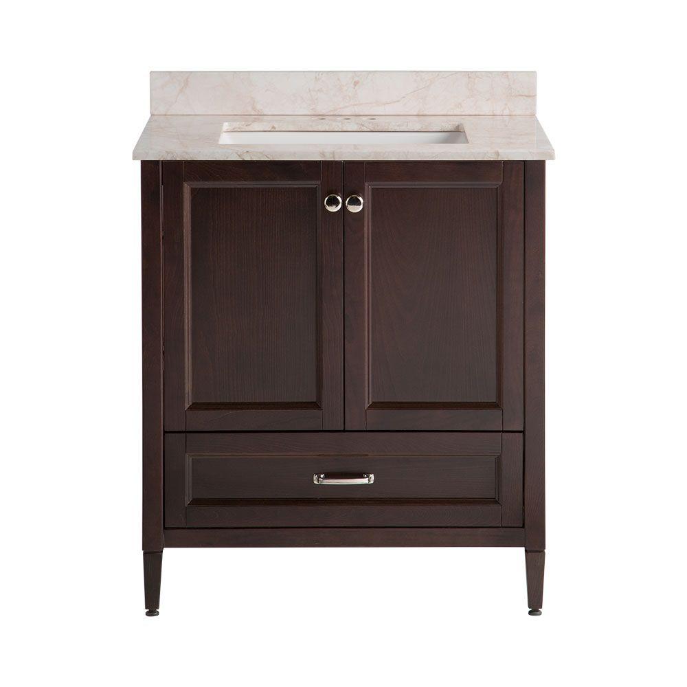 Home Decorators Collection Claxby 31 In W X 38 H 22 D Bath Vanity Chocolate With Stone Effects Top Dune White Sink