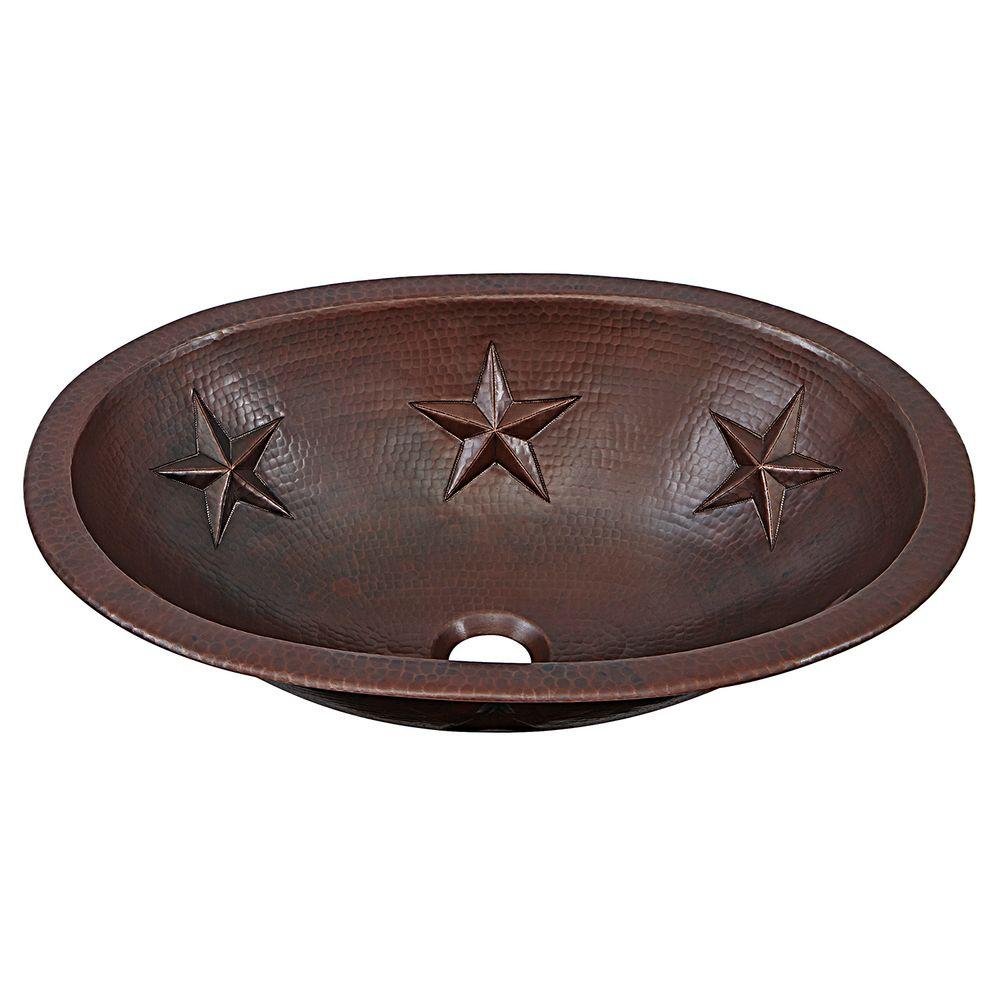 Sinkology Franklin Star Custom Made Dual Mount Handmade Pure Solid Copper Bathroom Sink With Bowl Design In Aged Copper