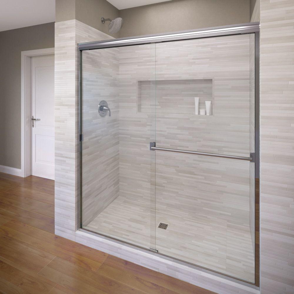 Basco Classic 60 In X 70 In Semi Frameless Sliding Shower Door In Silver With Clear Glass