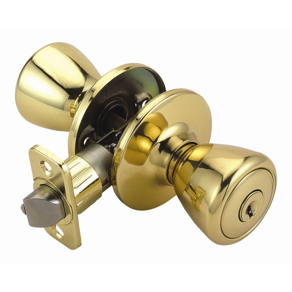 Design House Tulip Polished Brass Entry Door Knob with Universal 6 Way