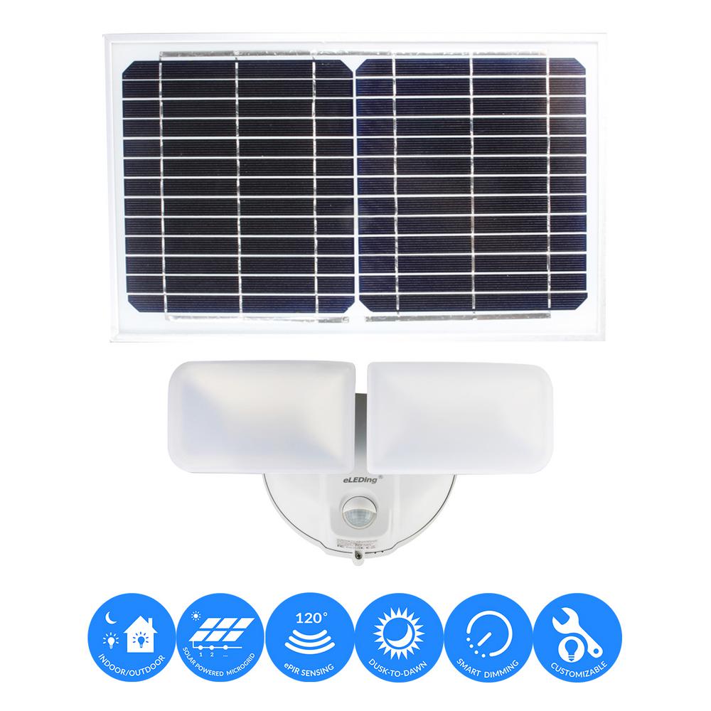 Eleding Solar Motion Sensing Outdoor Flood Spot Lights 10 Watt White Solar Powered Dual Head Motion Activated Outdoor Integrated Led Flood Spot Light