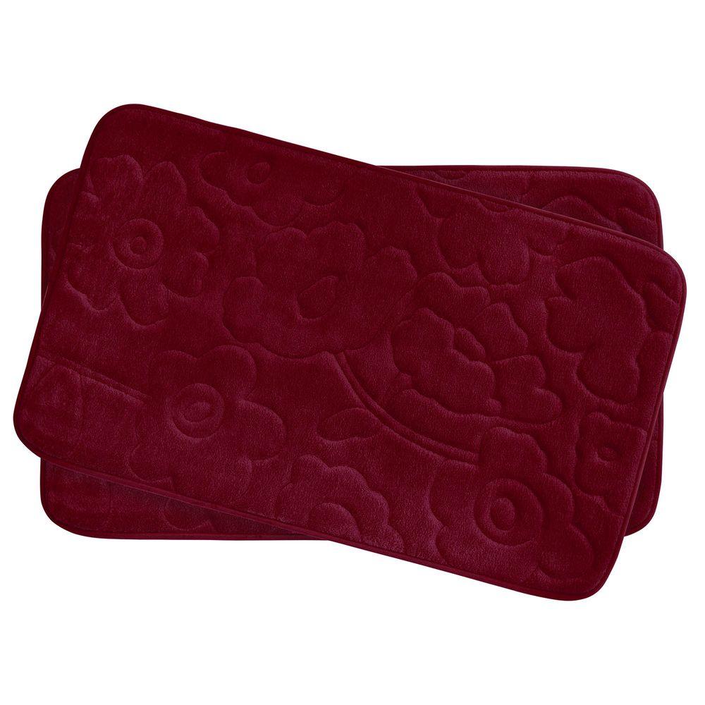 Stencil Floral Red 17 in. x 24 in. Memory Foam 2Piece