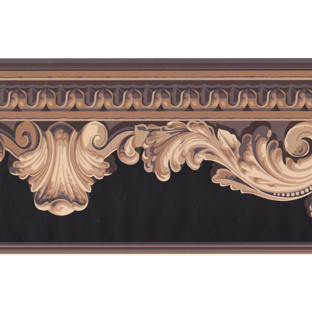 Vintage Gold Crown Molding Black Prepasted Wallpaper Border
