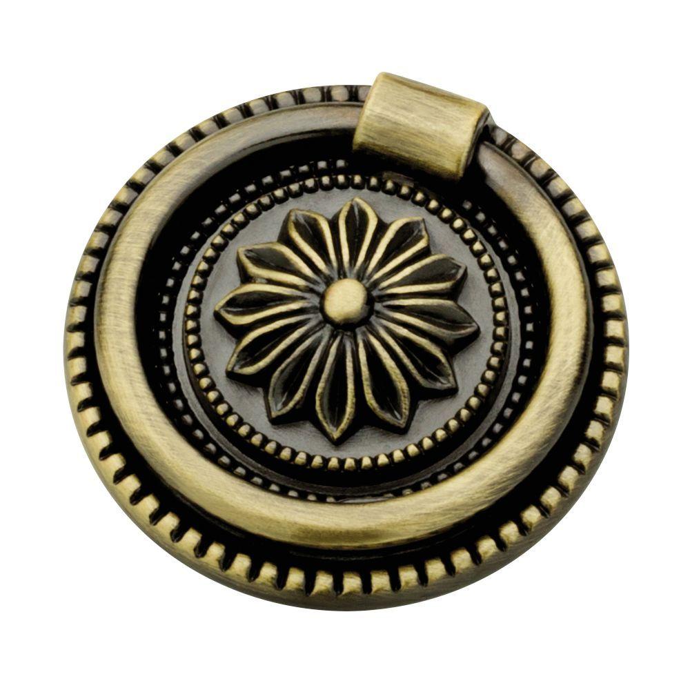 Liberty 1 3 4 In 44mm Antique Brass Round Ring Pull With Backplate   Liberty Drawer Pulls Trk001 Ab C 64 1000 