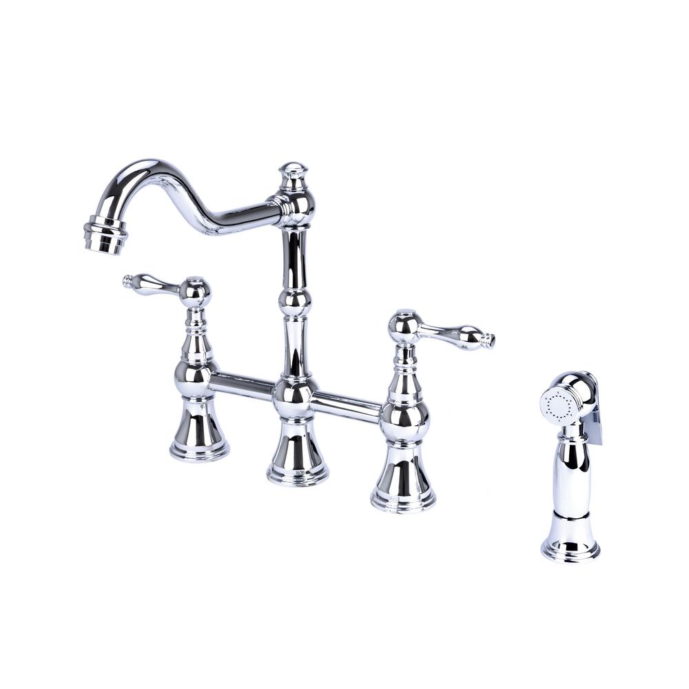 Italia Traditional 2 Handle Bridge Kitchen Faucet With Side