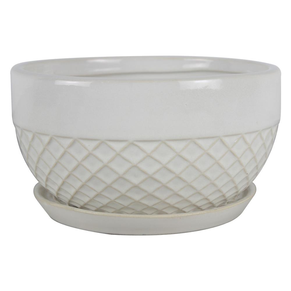 White Ceramic Plant Pots Planters The Home Depot 8 In Dia White Acorn Ceramic
