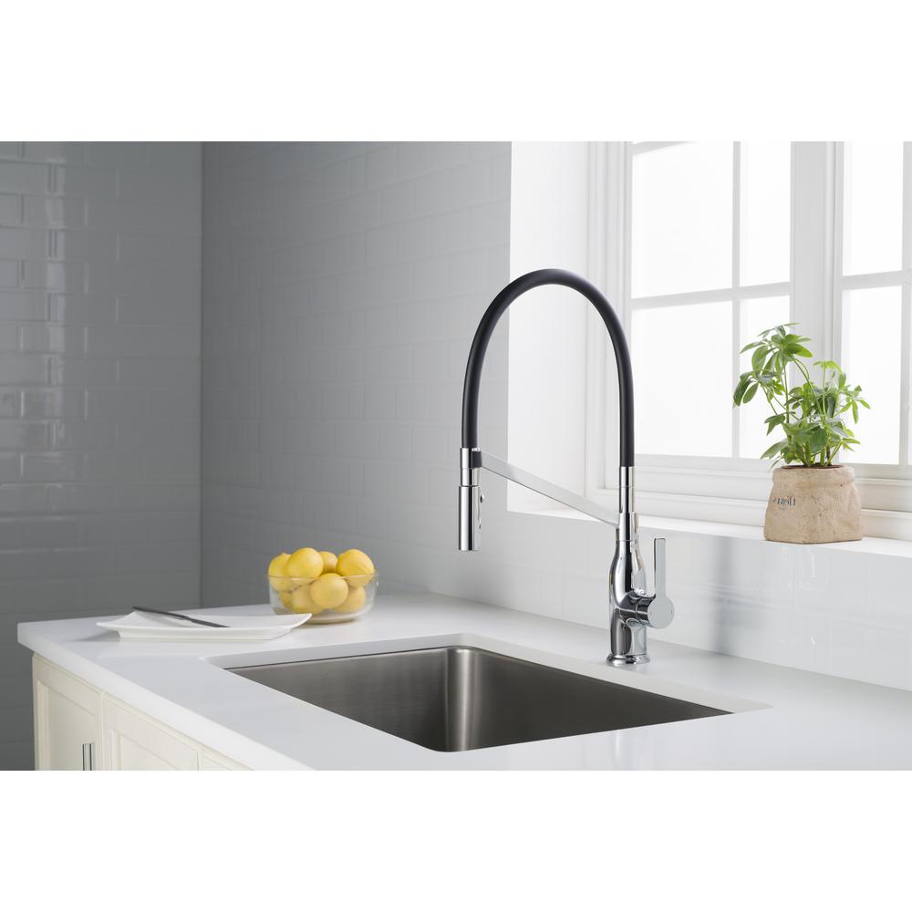 Stufurhome Vallant Gooseneck 1 8 Gpm Calgreen Single Handle Pull Out Sprayer Kitchen Faucet In Chrome St1100ch The Home Depot