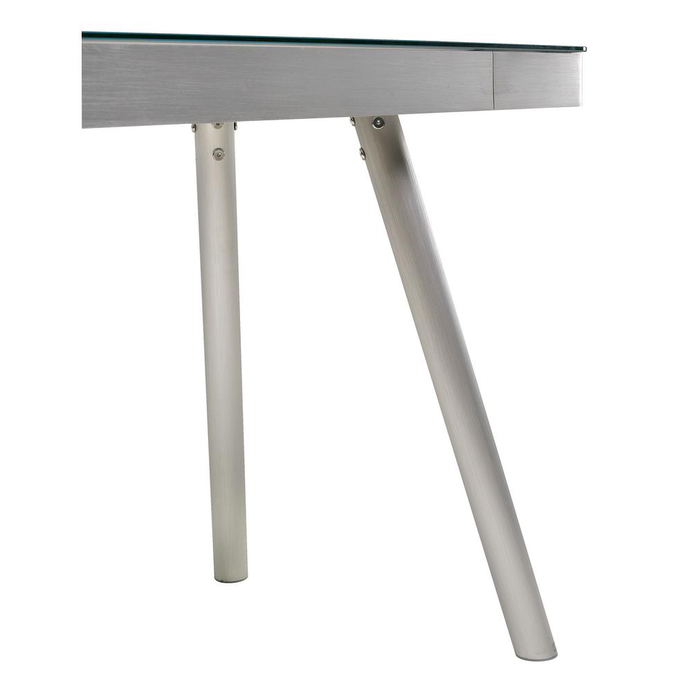 Onespace Cool Blue Glass Writing Desk With Brushed Aluminum