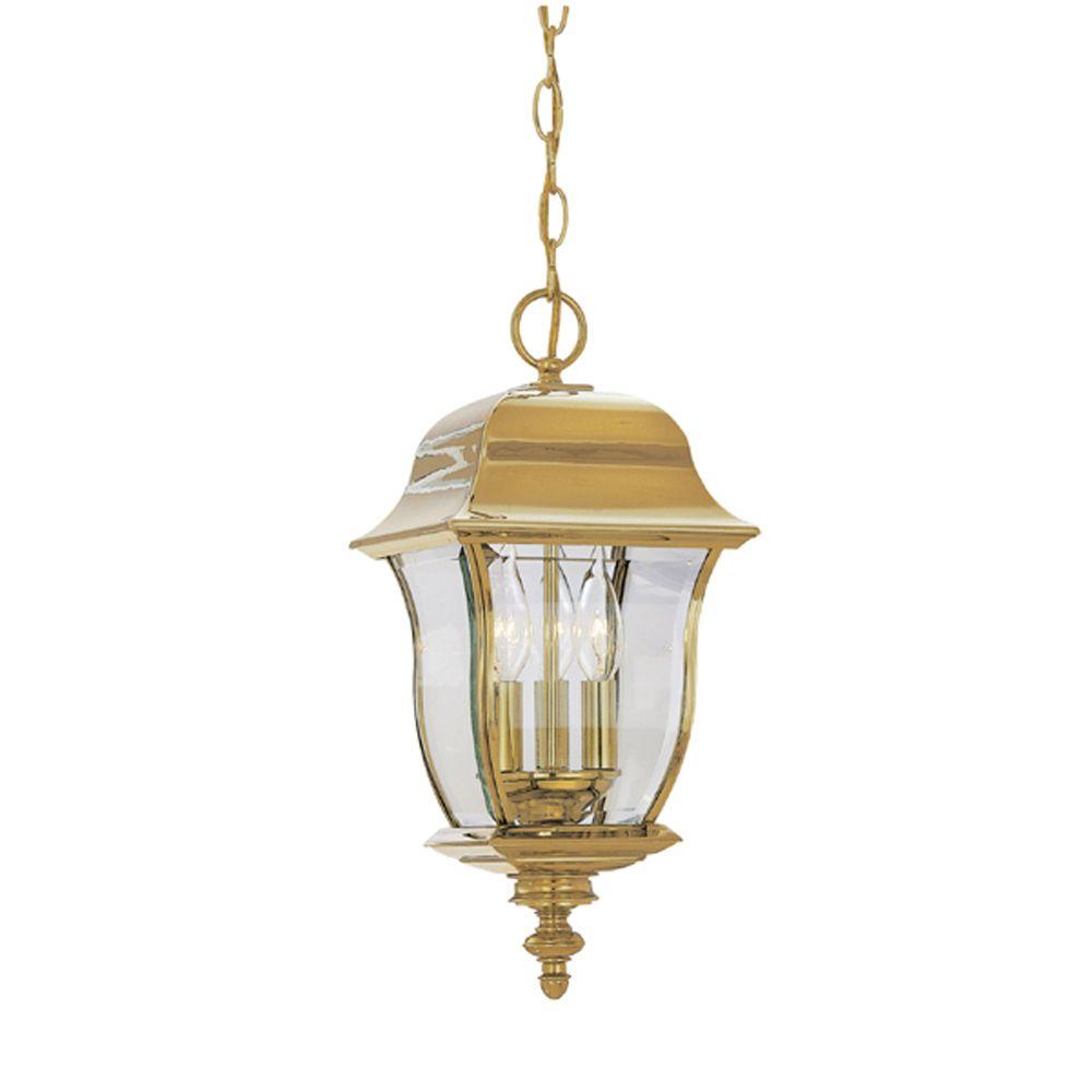 Weather Resistant Hardwired Brass Gold Outdoor Hanging Oak Harbor Polished Brass 3 Light Outdoor Hanging Lamp