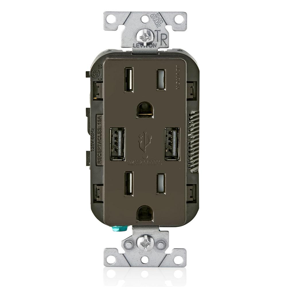 Leviton Decora 15 Amp Combination Duplex Outlet and USB Charger, Brown-T5632-B - The Home Depot