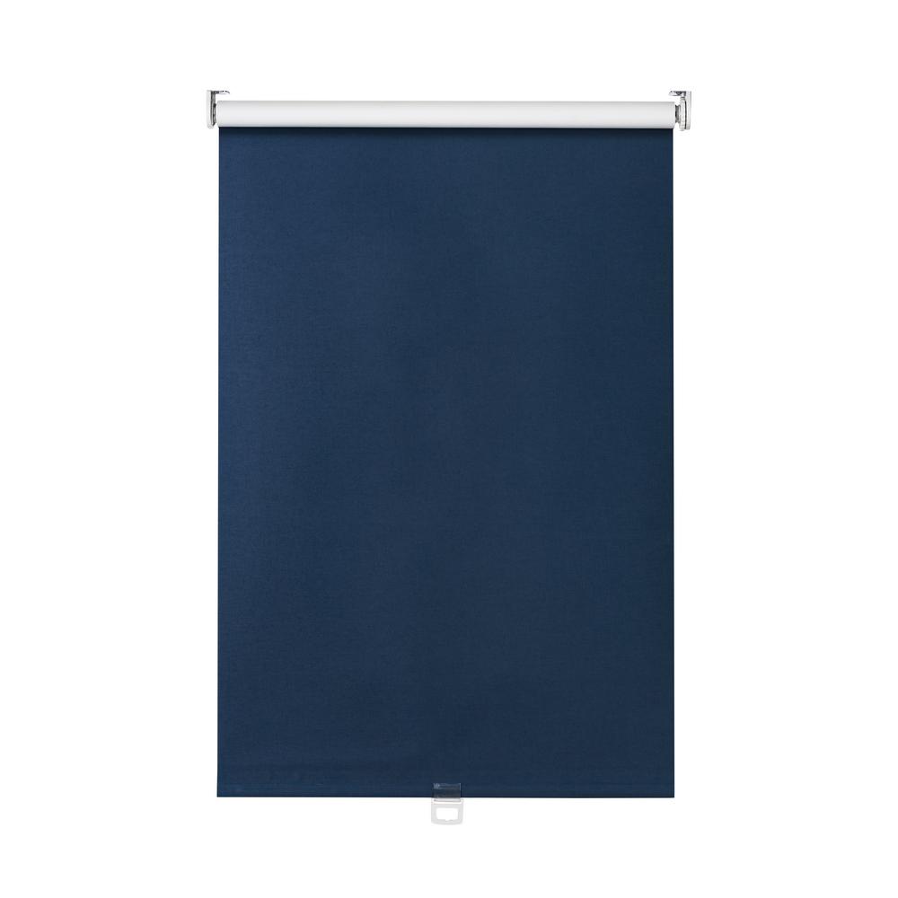Cut-to-Width Marine Blue Polyester Blackout Spring Roller Shade - 23 inch W x...