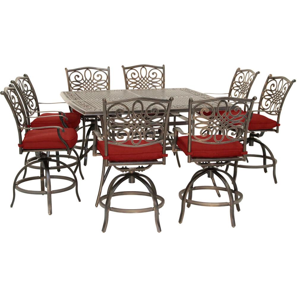 Hanover Traditions 9Piece Aluminum Outdoor Dining Set with Red