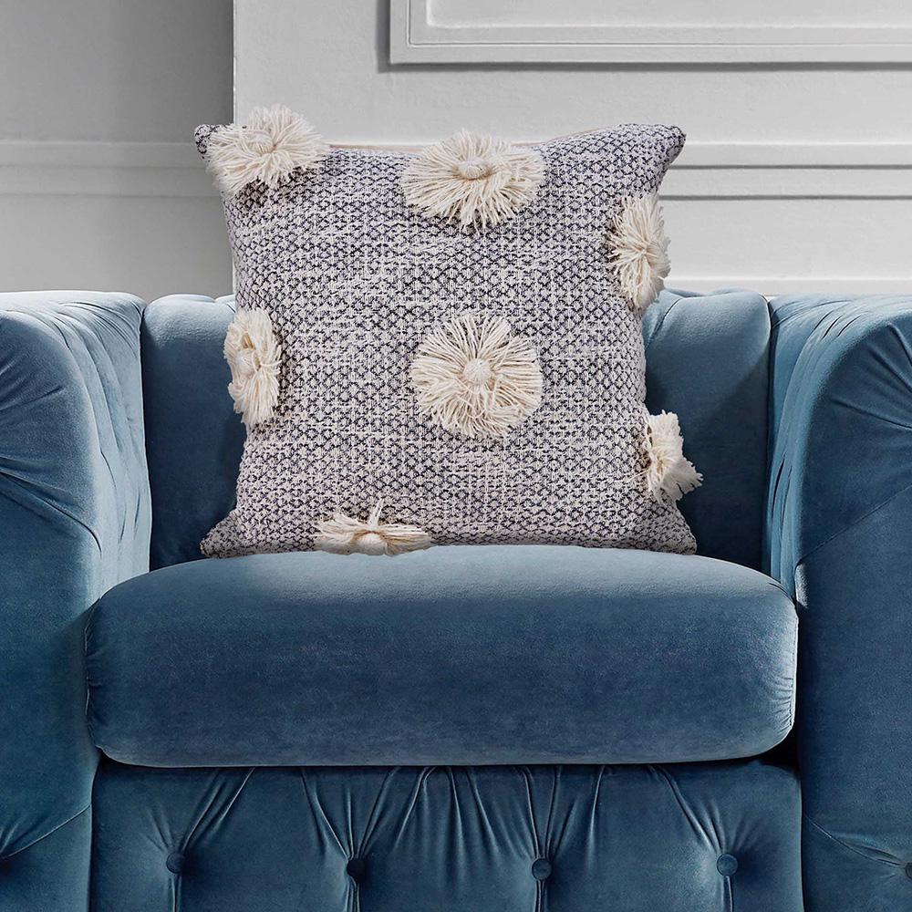 Lr Resources Eclectic Tassel Grey Floral Hypoallergenic Polyester