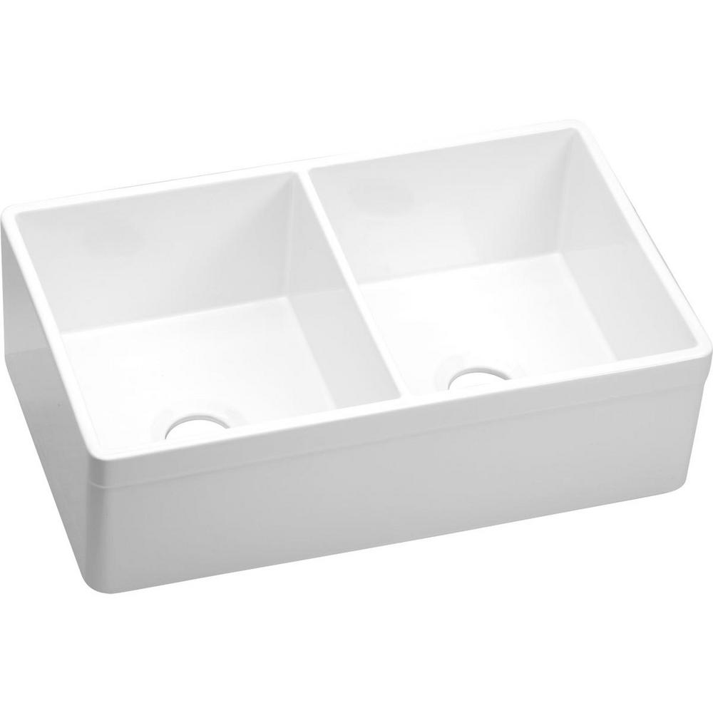 Elkay Explore Farmhouse A Front Fireclay 33 In Double Bowl Elkay Explore Farmhouse A Front Fireclay 33 In Double Bowl Kitchen Sink White