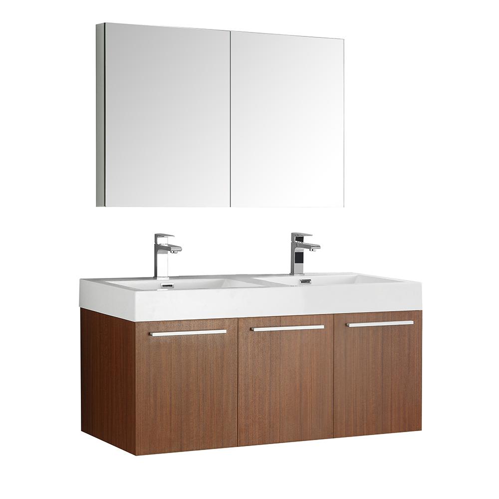 Fresca Vista 48 in. Vanity in Teak with Acrylic Vanity Top in White with White Basins and