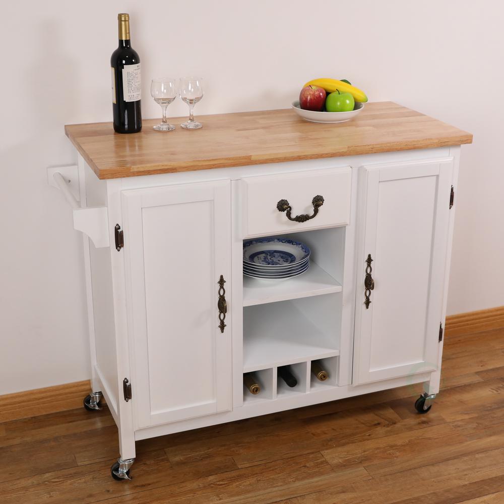 Basicwise White Large Wooden Kitchen Island Trolley with ...