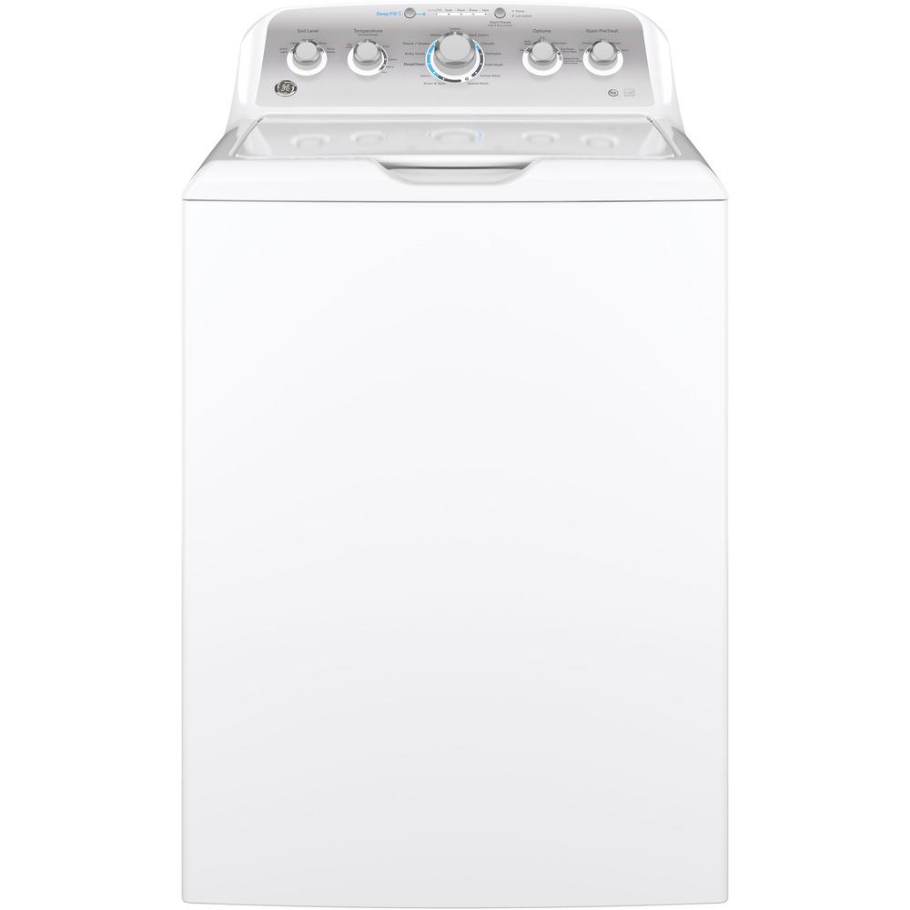 GE 4.6 cu. ft. High-Efficiency White Top Load Washing Machine with Stainless Steel Basket, ENERGY STAR