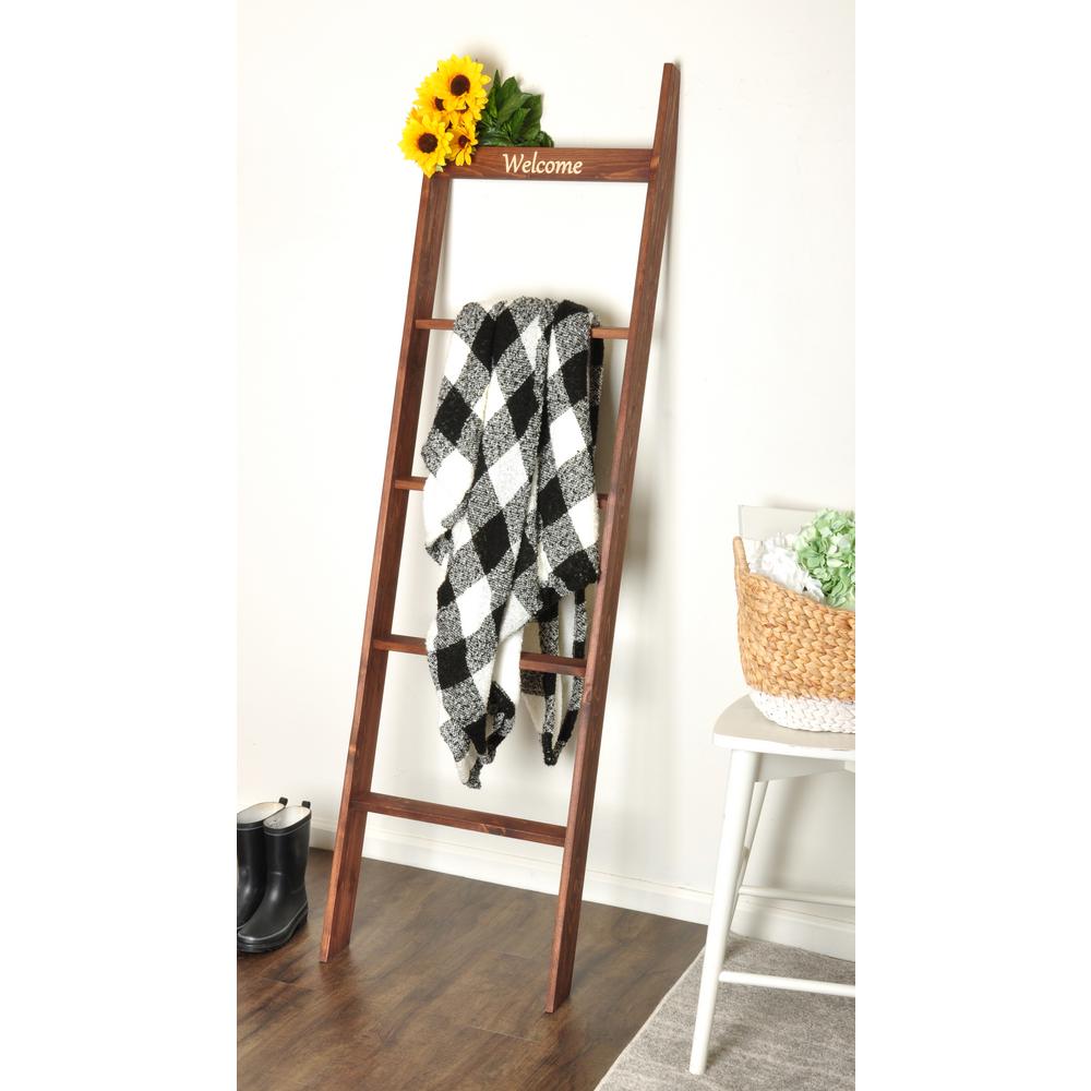 Brandtworks Dark Walnut 72 Engraved Decorative Blanket Ladder