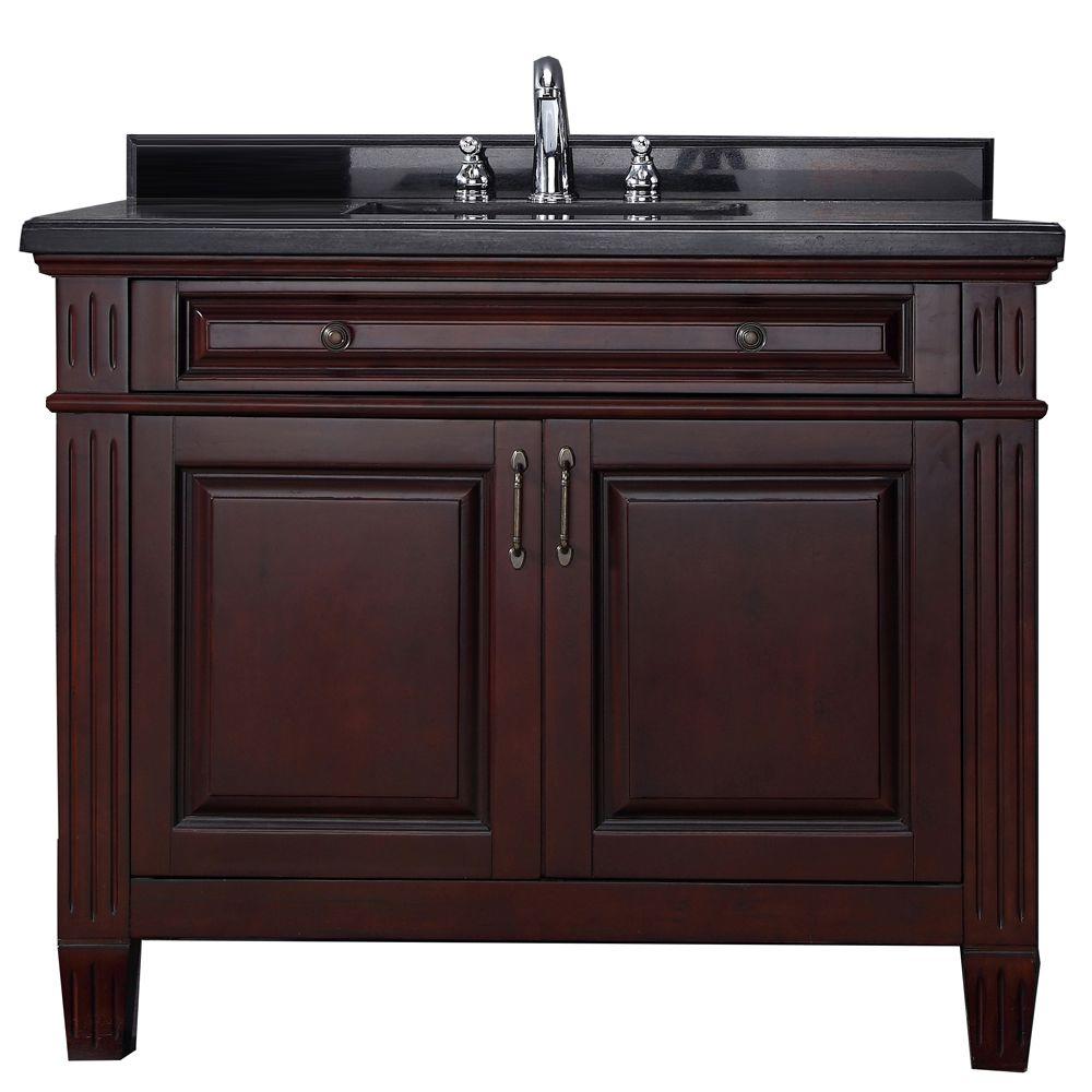 Carsen 42 in. Vanity in Chocolate with Granite Vanity Top in Black