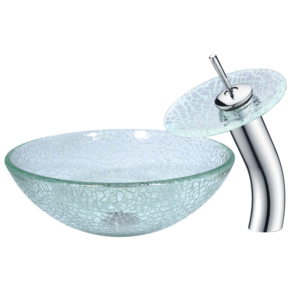 Anzzi Paeva Deco Glass Vessel Sink In Crystal Clear Chipasi With