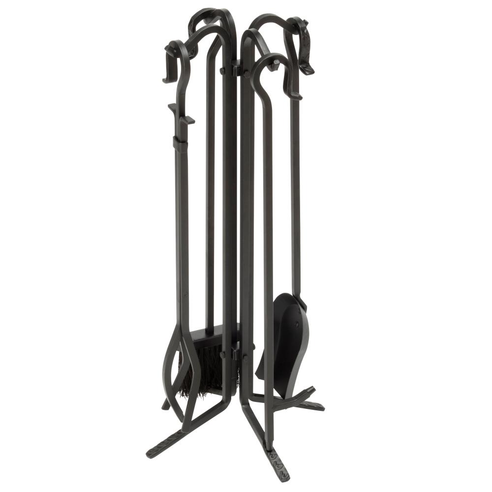 Uniflame Black Wrought Iron 5 Piece Fireplace Tool Set With Crook