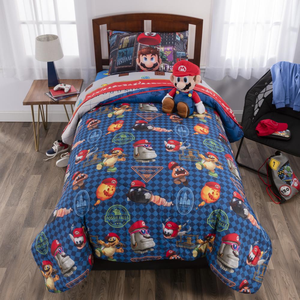 Super Mario Caps Off 5 Piece Multicolored Twin Bed In A Bag Set