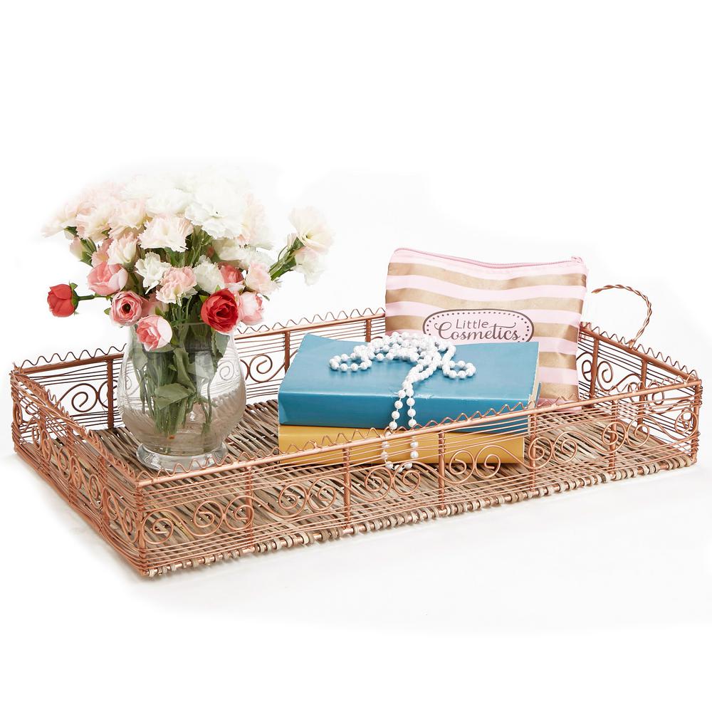 Mind Reader Rose Gold Bamboo And Copper Plated Serving Tray With Mind Reader Rose Gold Bamboo And Copper Plated Serving Tray With Handles